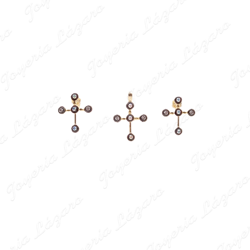 CRUZ PLATA CHAPADA ORO 18X25MM SWAROSKI