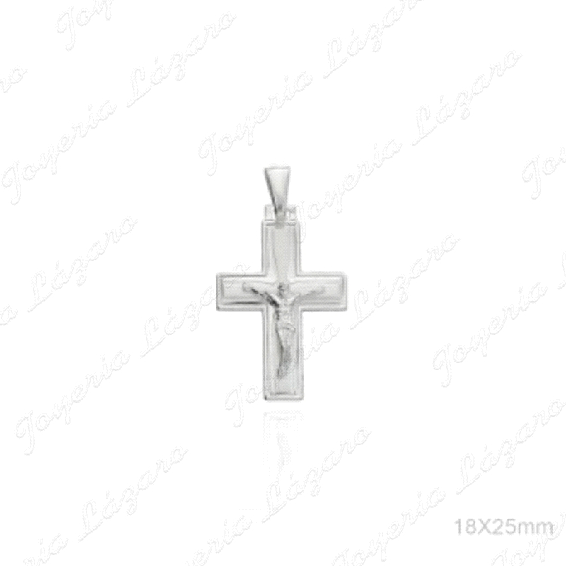CRUZ PLATA +CRISTO CUADRADA FILO MARCADO