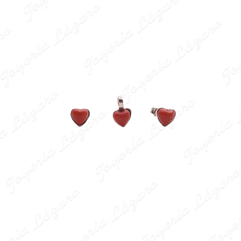 COLGANTE GR. PLATA CORAZON ROJO CORAL PQÑ.