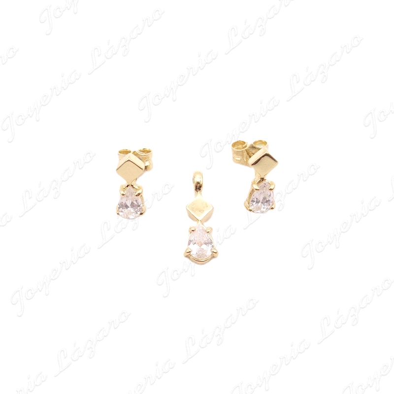 COLGANTE PLATA CHAPADA ORO CUADRAD+CIRCO PERA GARRAS