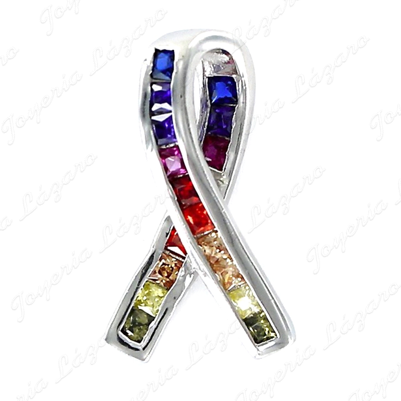 COLGANTE PLATA ARCOIRIS LAZO SOLIDARIO DE 23 MM CON PRINCESAS DE COLOR