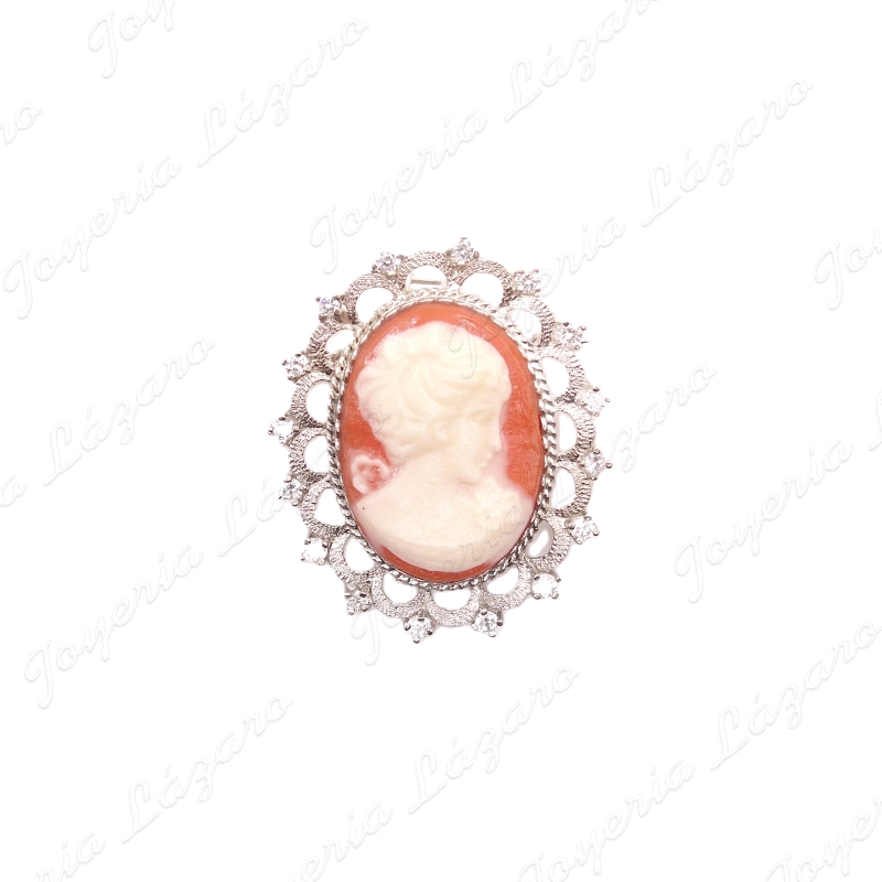 BROCHE/COLGANTE PLATA CHAPADA PLATINO CAMAFEO FILIGRANA 37X44