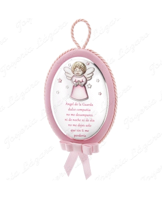 MEDALLON 8,5X12CM CON APLIQUE EN PLATA LAMINADA MUSICAL ROSA