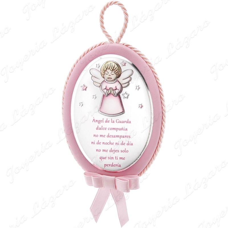 MEDALLON 8,5X12CM CON APLIQUE EN PLATA LAMINADA MUSICAL ROSA