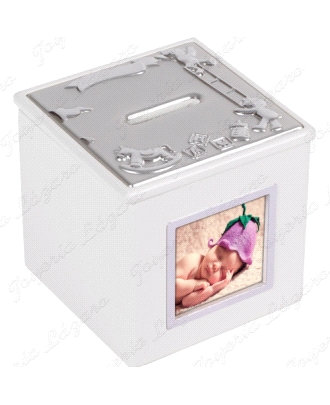 HUCHA DE MADERA PLATEADA PARA FOTO 9X9X9CM