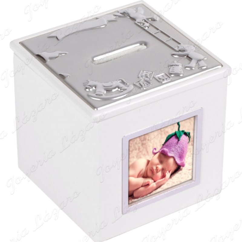 HUCHA DE MADERA PLATEADA PARA FOTO 9X9X9CM