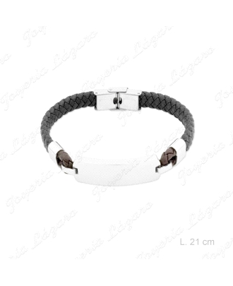PULSERA ACERO CUERO TRENZADO + PLACA