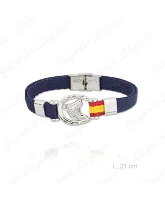 PULSERA ACERO  Y NAYLON AZUL,HERRADURA+CABALLO BANDERA ESPAÑA