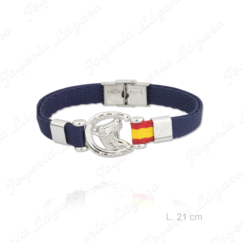 PULSERA ACERO  Y NAYLON AZUL,HERRADURA+CABALLO BANDERA ESPAÑA