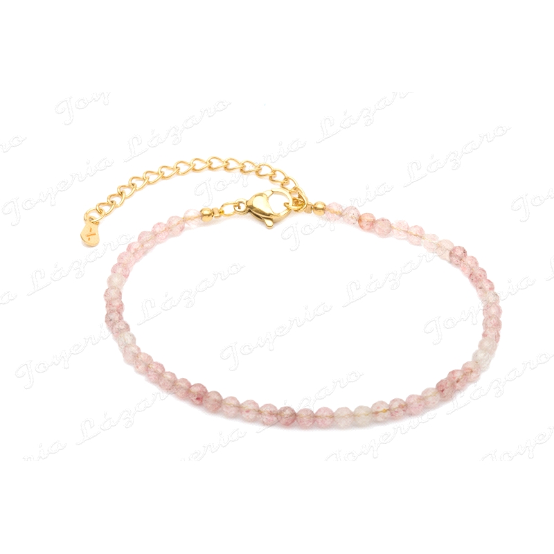 PULSERA ACERO DORADO PIEDRA NATURAL ROSA