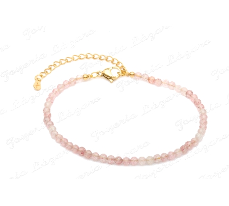 PULSERA ACERO DORADO PIEDRA NATURAL ROSA