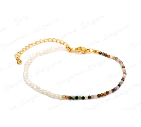 PULSERA ACERO DORADO PIEDRAS NATURALESPERLAS+COLORES