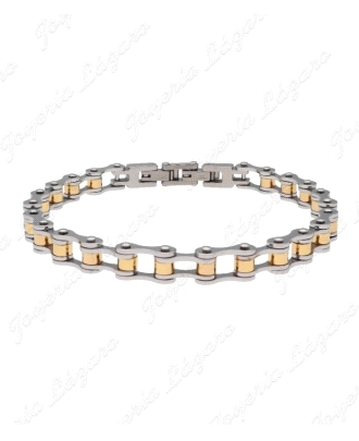 PULSERA ACERO CADENA MOTO BICOLOR