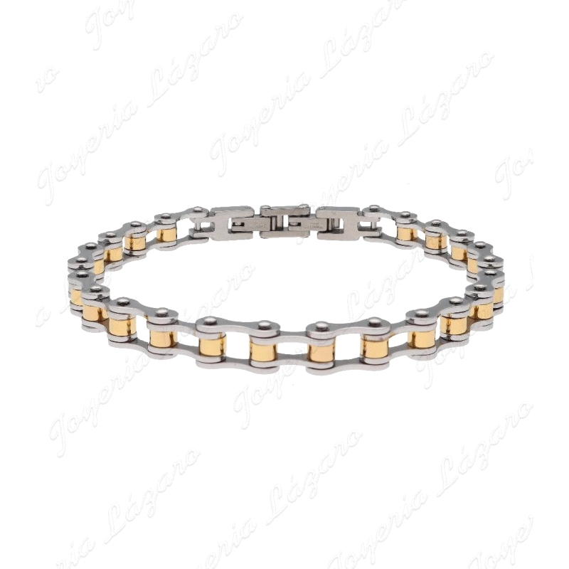 PULSERA ACERO CADENA MOTO BICOLOR