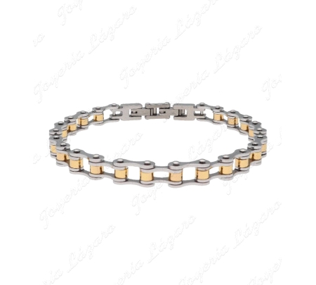 PULSERA ACERO CADENA MOTO BICOLOR