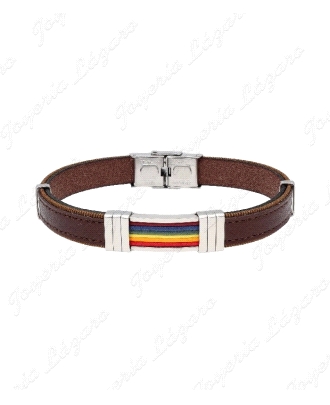 PULSERA ACERO BANDERA LGTBI PIEL MARRON