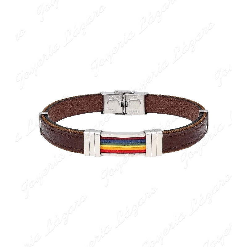 PULSERA ACERO BANDERA LGTBI PIEL MARRON