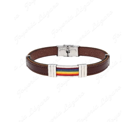 PULSERA ACERO BANDERA LGTBI PIEL MARRON