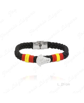 PULSERA ACERO VIRGEN DEL ROCIO COLORES ESPAÑA CUERO TRENZADO