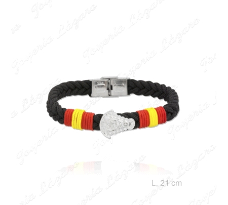 PULSERA ACERO VIRGEN DEL ROCIO COLORES ESPAÑA CUERO TRENZADO