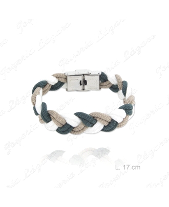 PULSERA ACERO NUDO BLANCO, VERDE Y CAMEL