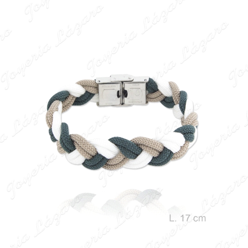 PULSERA ACERO NUDO BLANCO, VERDE Y CAMEL