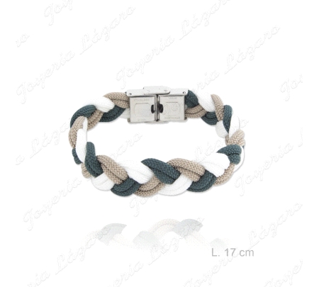PULSERA ACERO NUDO BLANCO, VERDE Y CAMEL