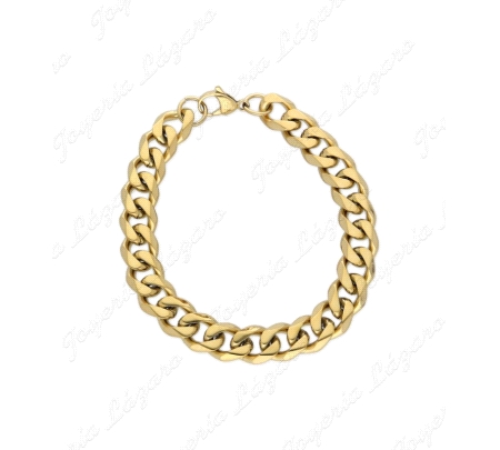PULSERA ACERO BARBADA BAÑO DE ORO 21CM X 11MM