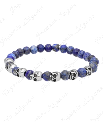 ACERO PULSERA CALAVERAS+LAPISLAZULI ELASTICA