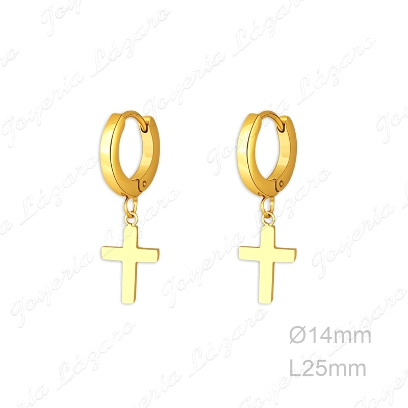 PEND. AROS ACERO DORADO  TABLA BISAGRA+CRUZ COLGANDO