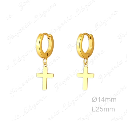 PEND. AROS ACERO DORADO  TABLA BISAGRA+CRUZ COLGANDO