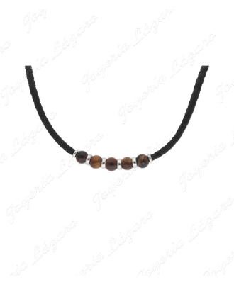 COLLAR ACERO PIEL Y PIEDRAS NATURALES