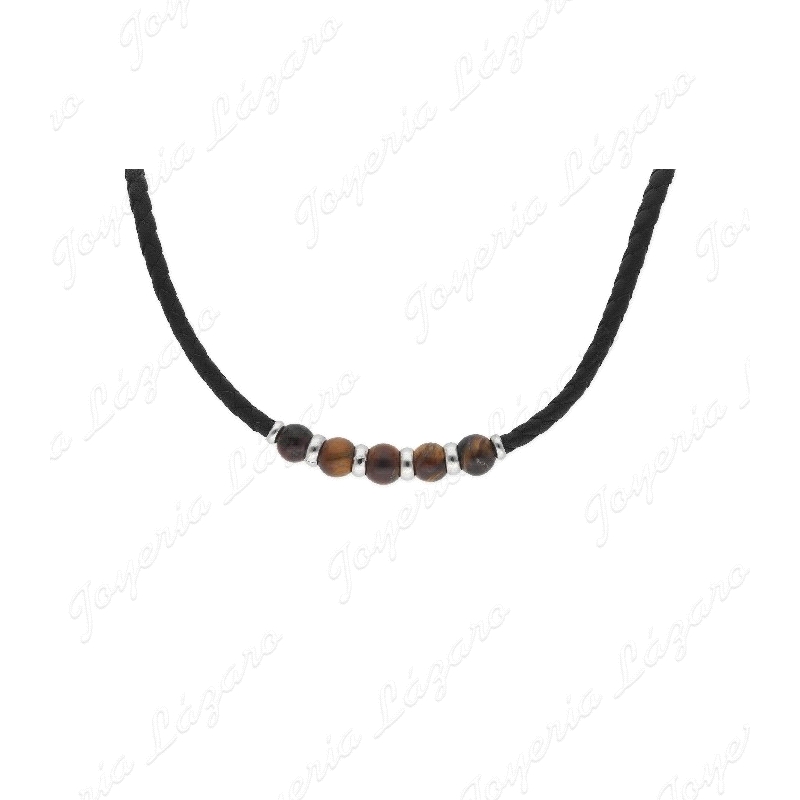 COLLAR ACERO PIEL Y PIEDRAS NATURALES
