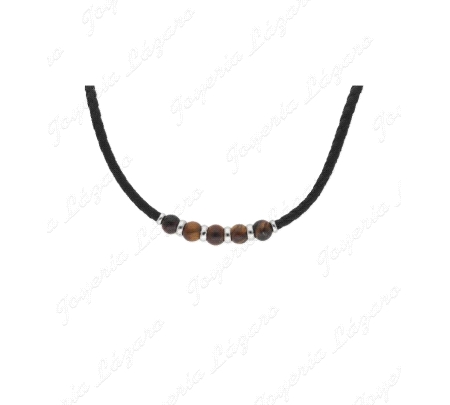 COLLAR ACERO PIEL Y PIEDRAS NATURALES