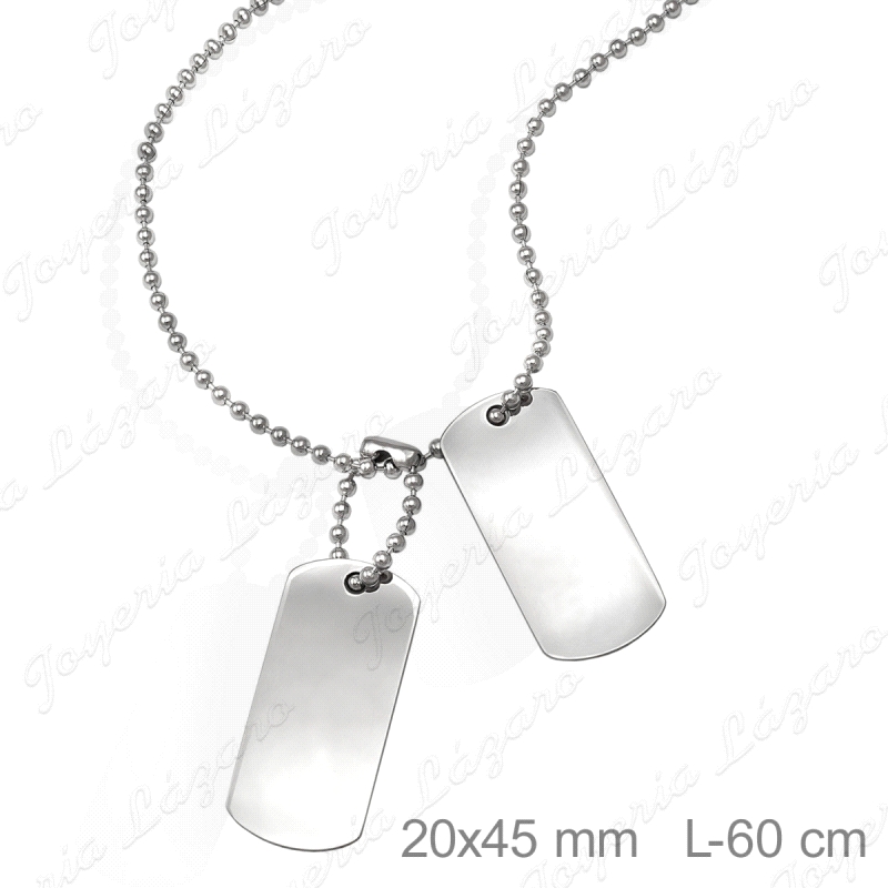 CADENA 60 CM. ACERO BOLAS + PLACAS MILITAR