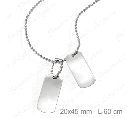 CADENA 60 CM. ACERO BOLAS + PLACAS MILITAR