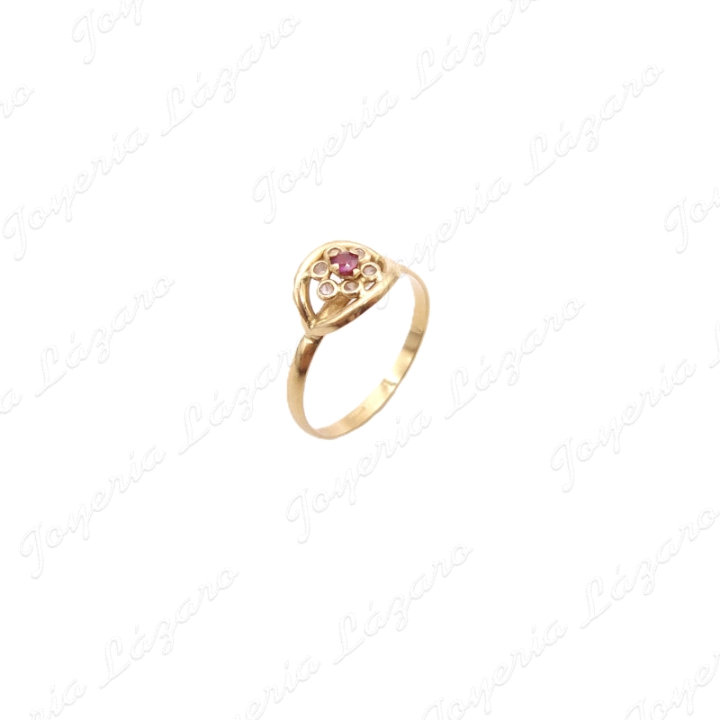 SORTIJA ORO 18KT SEMINUEVO FLOR  CIRCO RUBI EN CENTRO