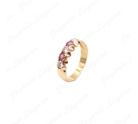 SORTIJA ORO 18KT SEMINUEVA QUINTILLO CIRCONITAS+RUBIES