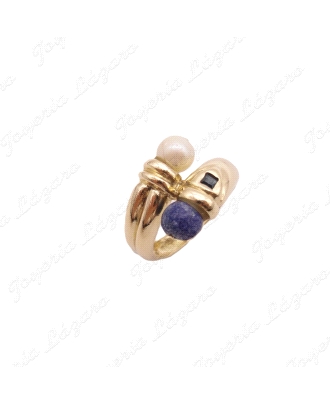SORTIJA ORO 18KT OCASION  CRUZADO PERLA +LAPISLAZULI