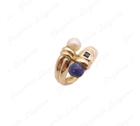 SORTIJA ORO 18KT OCASION  CRUZADO PERLA +LAPISLAZULI