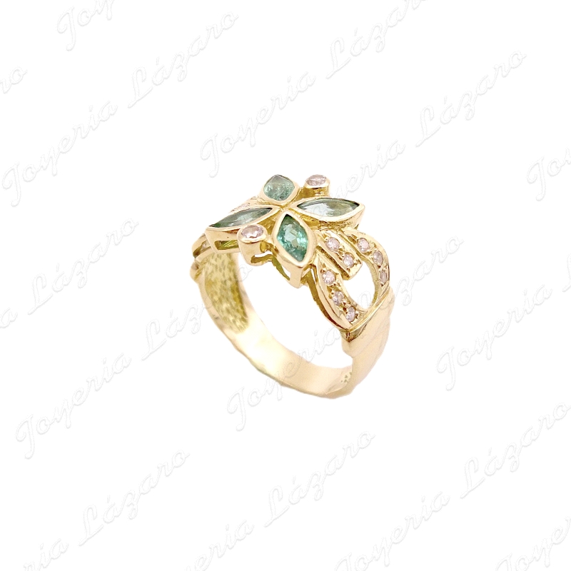 SORTIJA ORO 18KT SEMINUEVA FLOR ESMERALDA + CIRCO