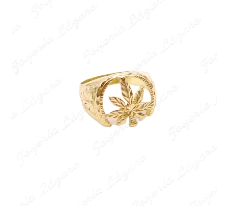 SORTIJA ORO 18KT SEMINUEVO HOJA MARIHUANA CALADA