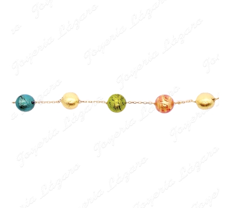 PULSERA ORO 18KT OCASION BOLAS CRISTAL FANTASIA COLORES