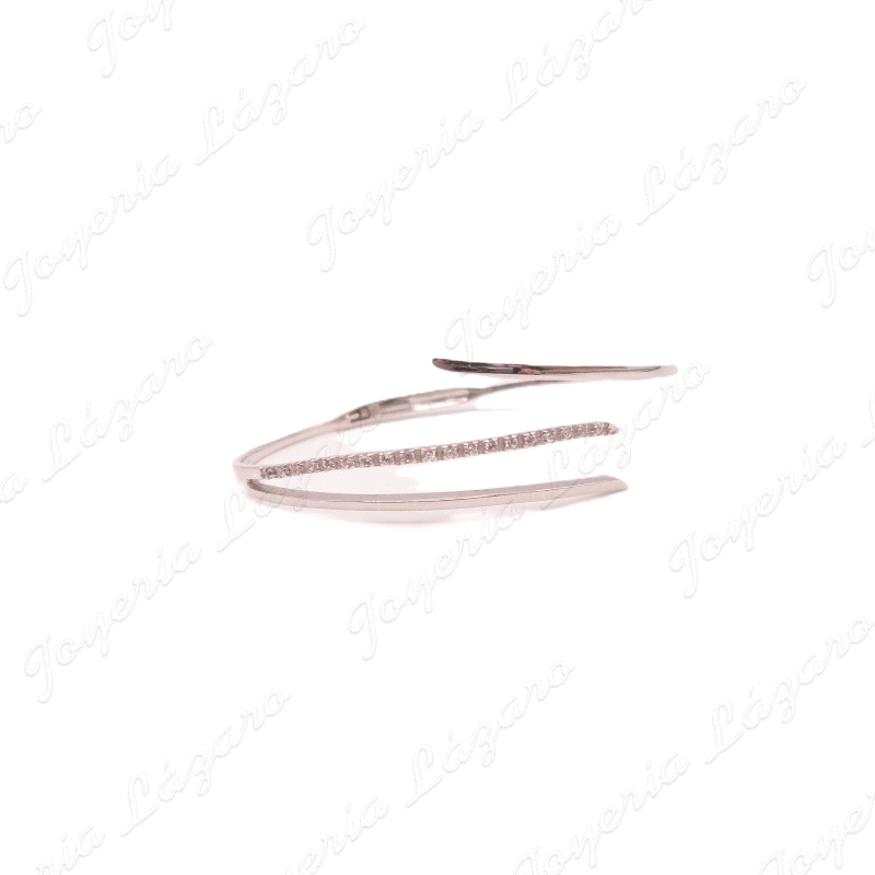 PULSERA ORO 18KT BLANCO OCASION RIGIDA /BISAGRA 3 BANDAS, 1 CON CIRCO.