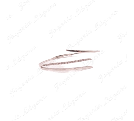 PULSERA ORO 18KT BLANCO OCASION RIGIDA /BISAGRA 3 BANDAS, 1 CON CIRCO.