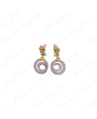 PEND. LARGOS ORO 18KT SEMINUEVOS  BICOLOR3 CIRCOS MULTICOLOR+ESPIRAL B