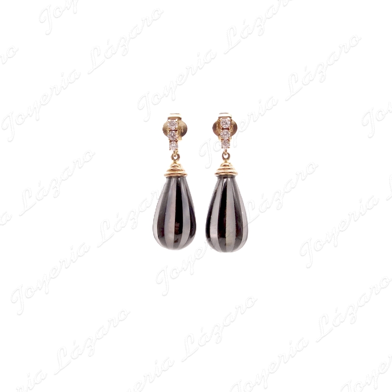 PEND. LARGOS ORO 18KT OCASION GOTA CRISTAL B/N A RAYAS C, PRES.