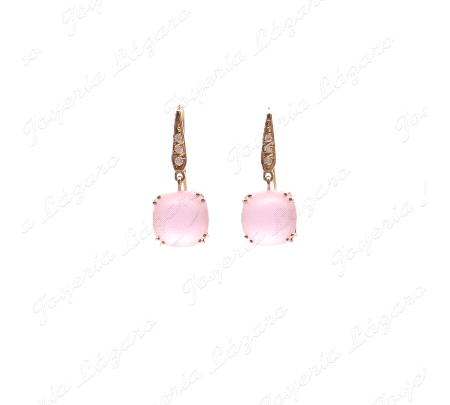 PEND. LARGOS ORO 18KT OCASION PALO HIPPIE CUARZO ROSA