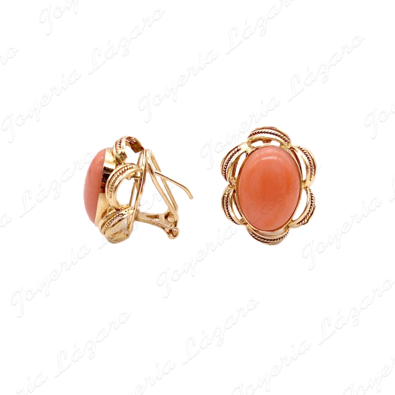 PEND. ORO 18KT SEMINUEVOS ARQUILLO+CABUJON CORAL FINO 10X14MM  C. OMEG