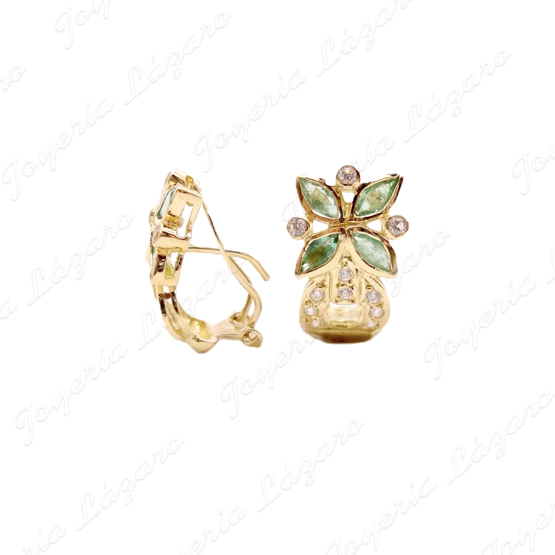 PEND. ORO 18KT SEMINUEVOS FLOR ESMERALDA+CIRCO, C. OMEGA